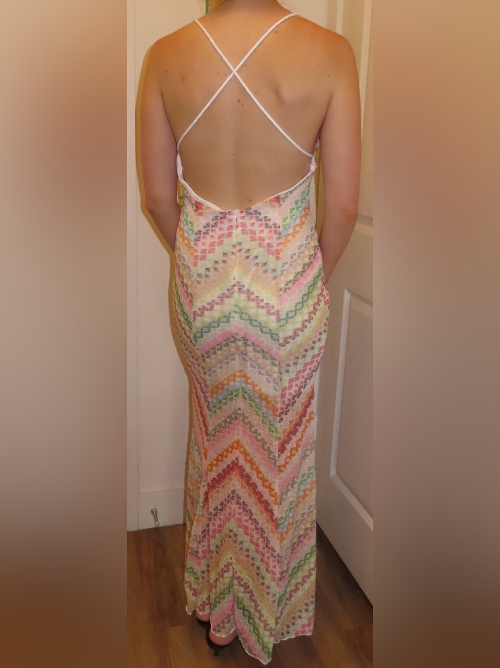 Chevron Maxi Dress with Pastel Multi-Color Pattern - Picture 2 of 5